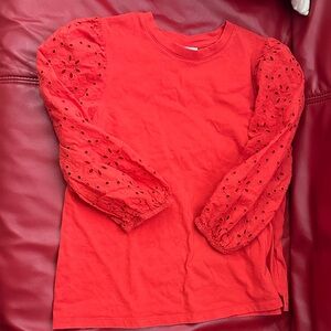 Red Long Sleeve Top with Eyelet Sleeves a new day